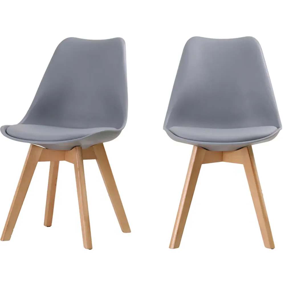 Louvre Set of 2 Dining Chairs - Grey, Beech