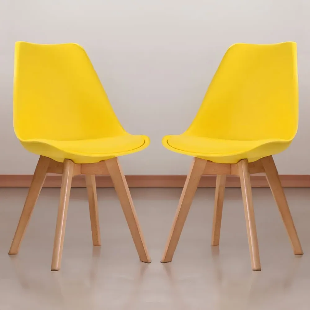 Louvre Set of 2 Dining Chairs - Yellow, Beech
