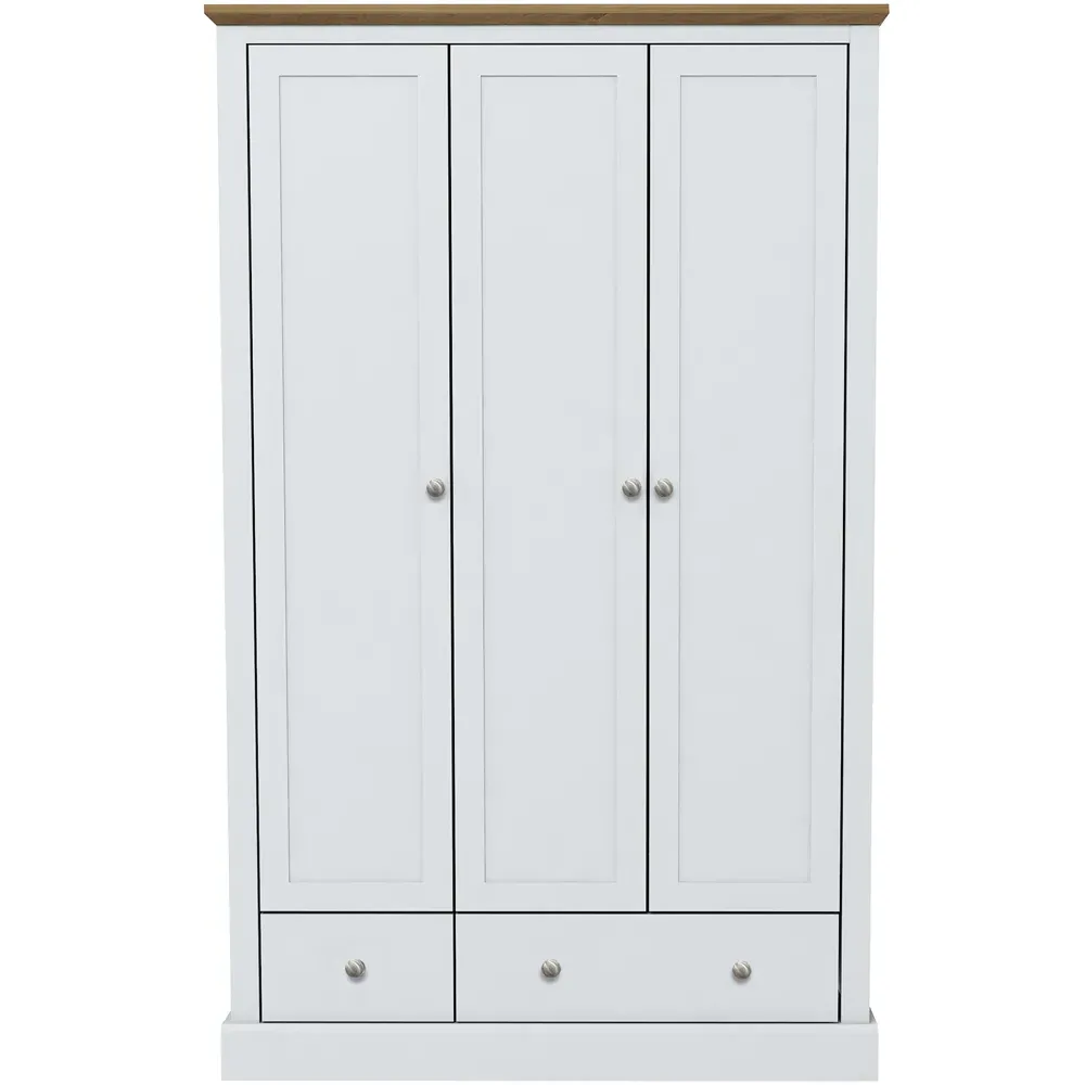 LPD Furniture Devon 3 Door 2 Drawer Wardrobe - White