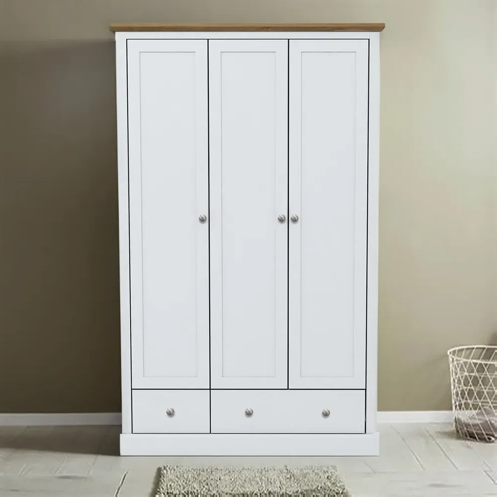 LPD Furniture Devon 3 Door 2 Drawer Wardrobe - White