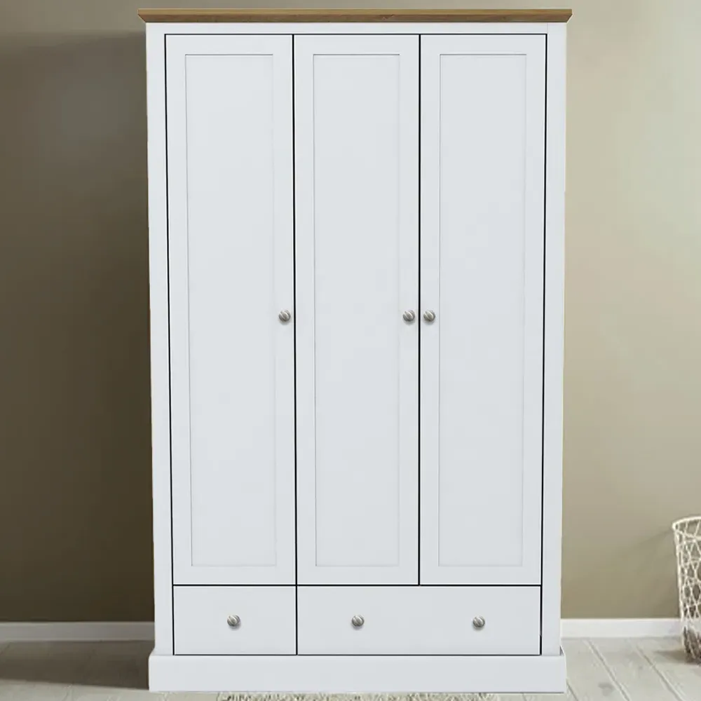 LPD Furniture Devon 3 Door 2 Drawer Wardrobe - White