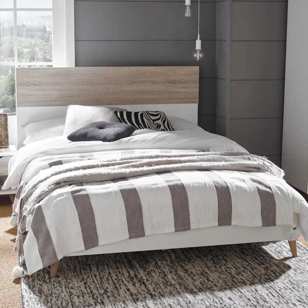 LPD Furniture Stockholm King Size Bed Frame - White, Oak