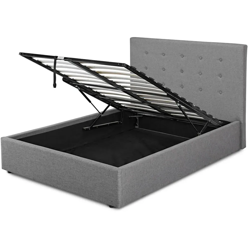 Lucca King Size Bed Frame with Storage - Grey, Velvet