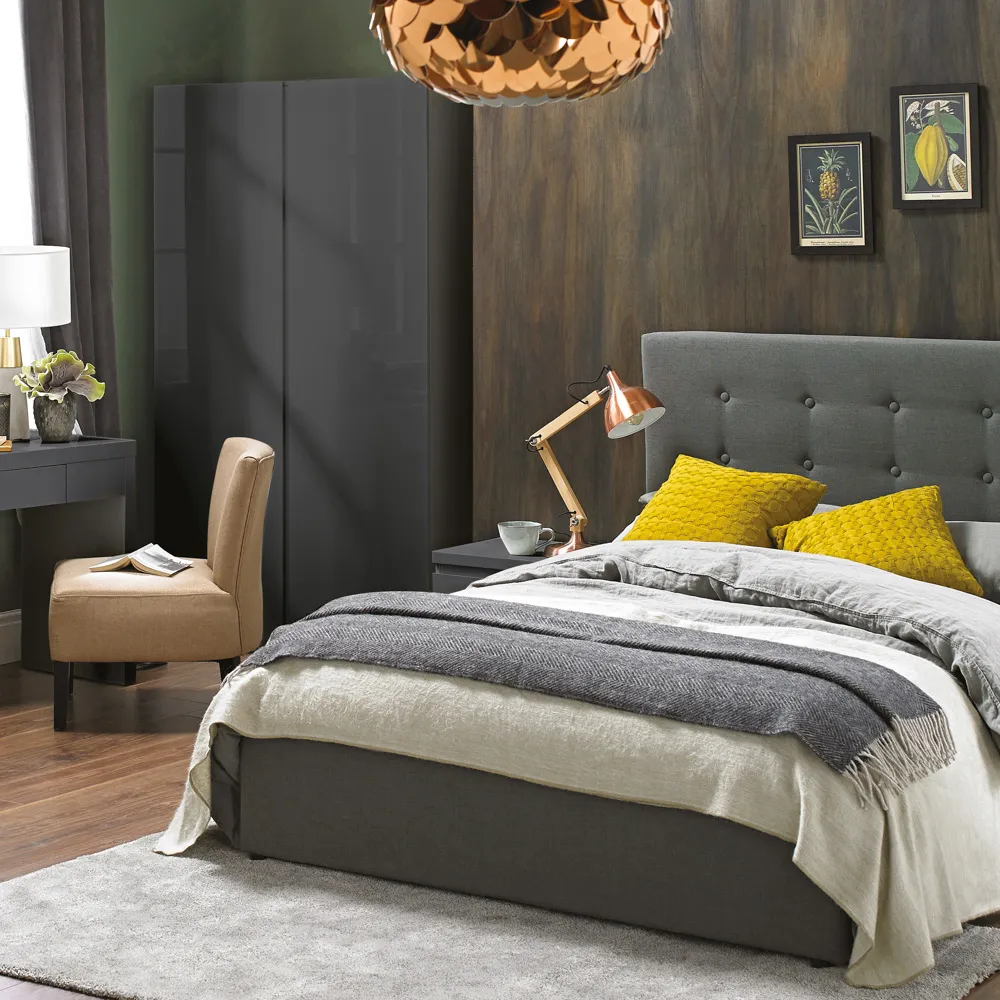 Lucca King Size Bed Frame with Storage - Grey, Velvet