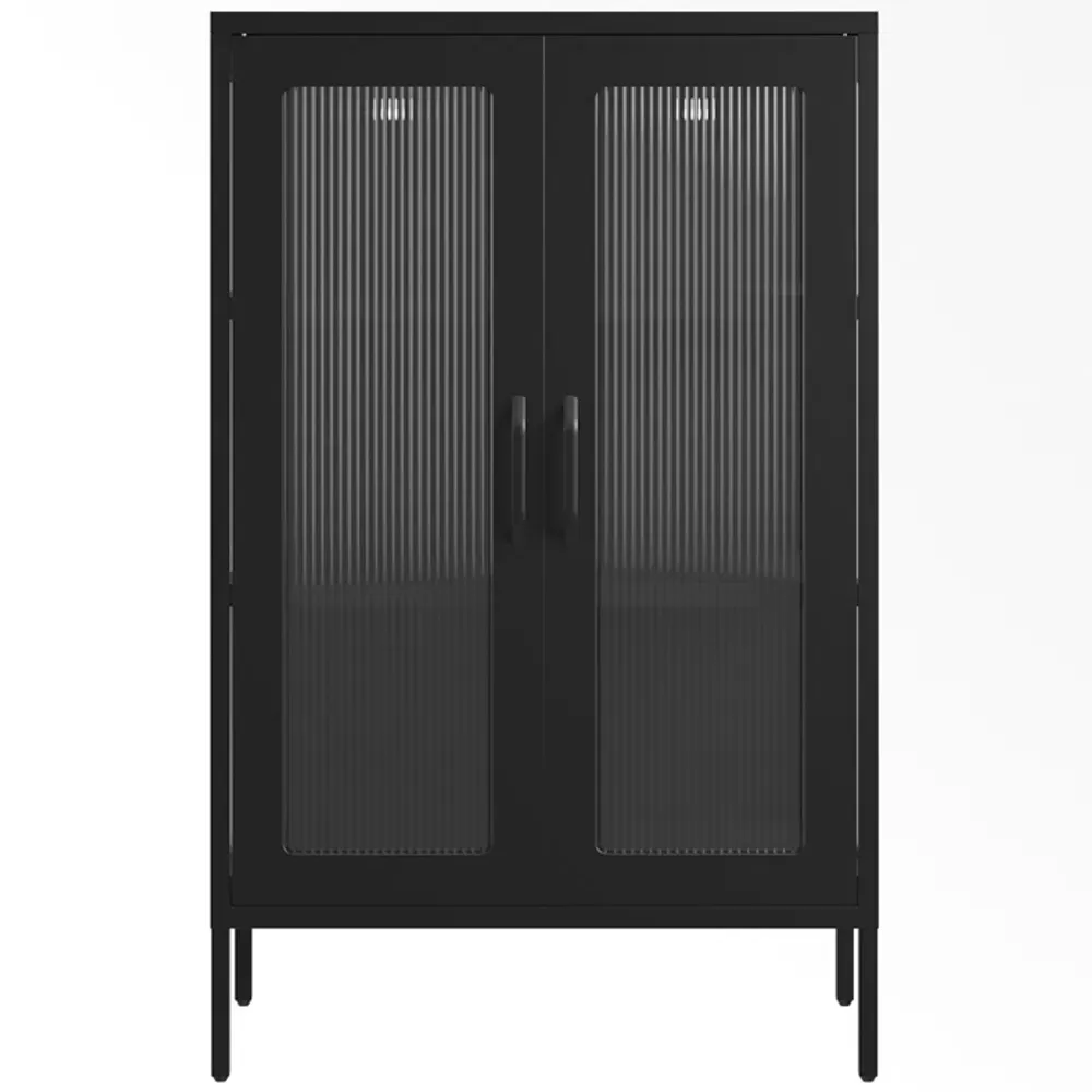Marsh 2 Door Glass Display Cabinet - Black, Steel