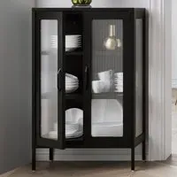 Marsh 2 Door Glass Display Cabinet - Black, Steel