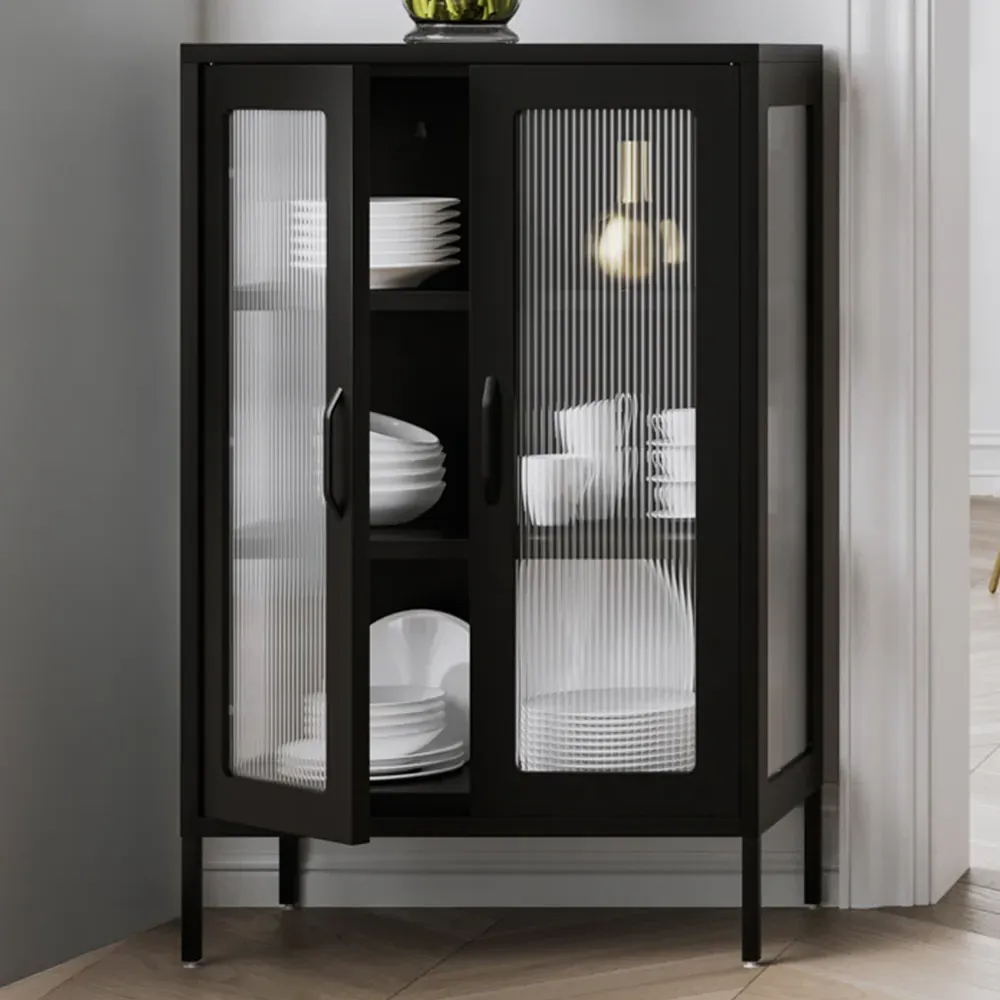 Marsh 2 Door Glass Display Cabinet - Black, Steel image