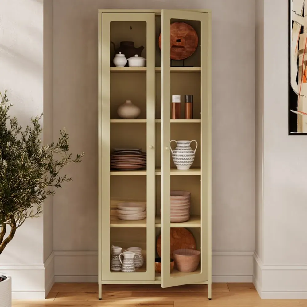 Mase 2 Door Glass Display Cabinet - Beige image