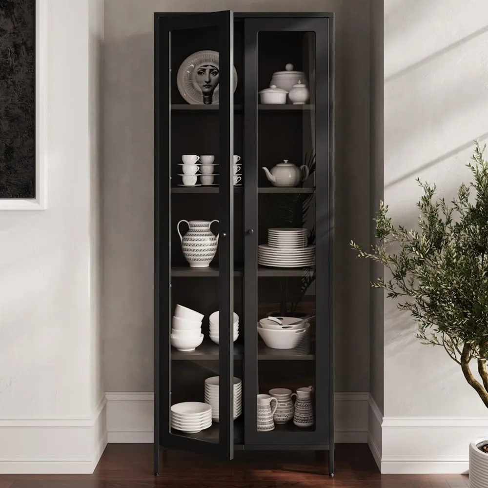 Mase 2 Door Glass Display Cabinet - Black