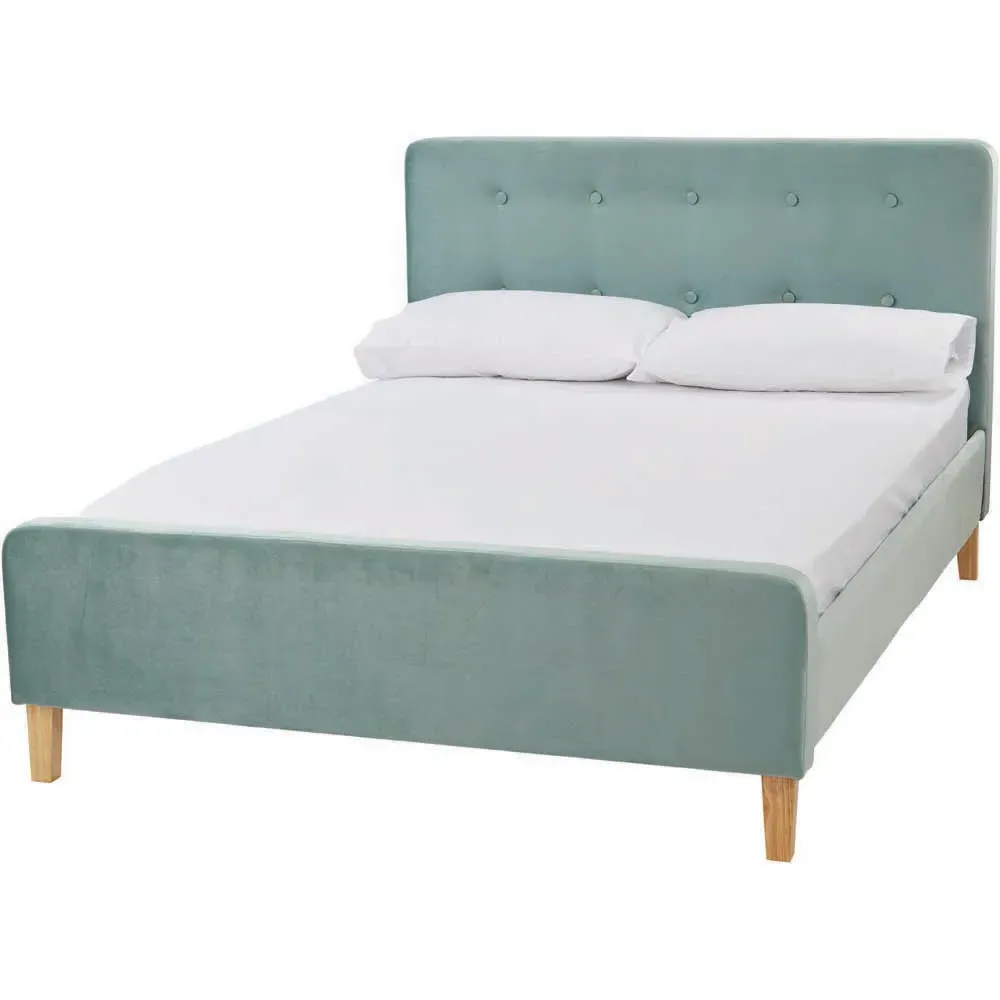 Pierre Double Bed Frame - Blue, Crushed Velvet