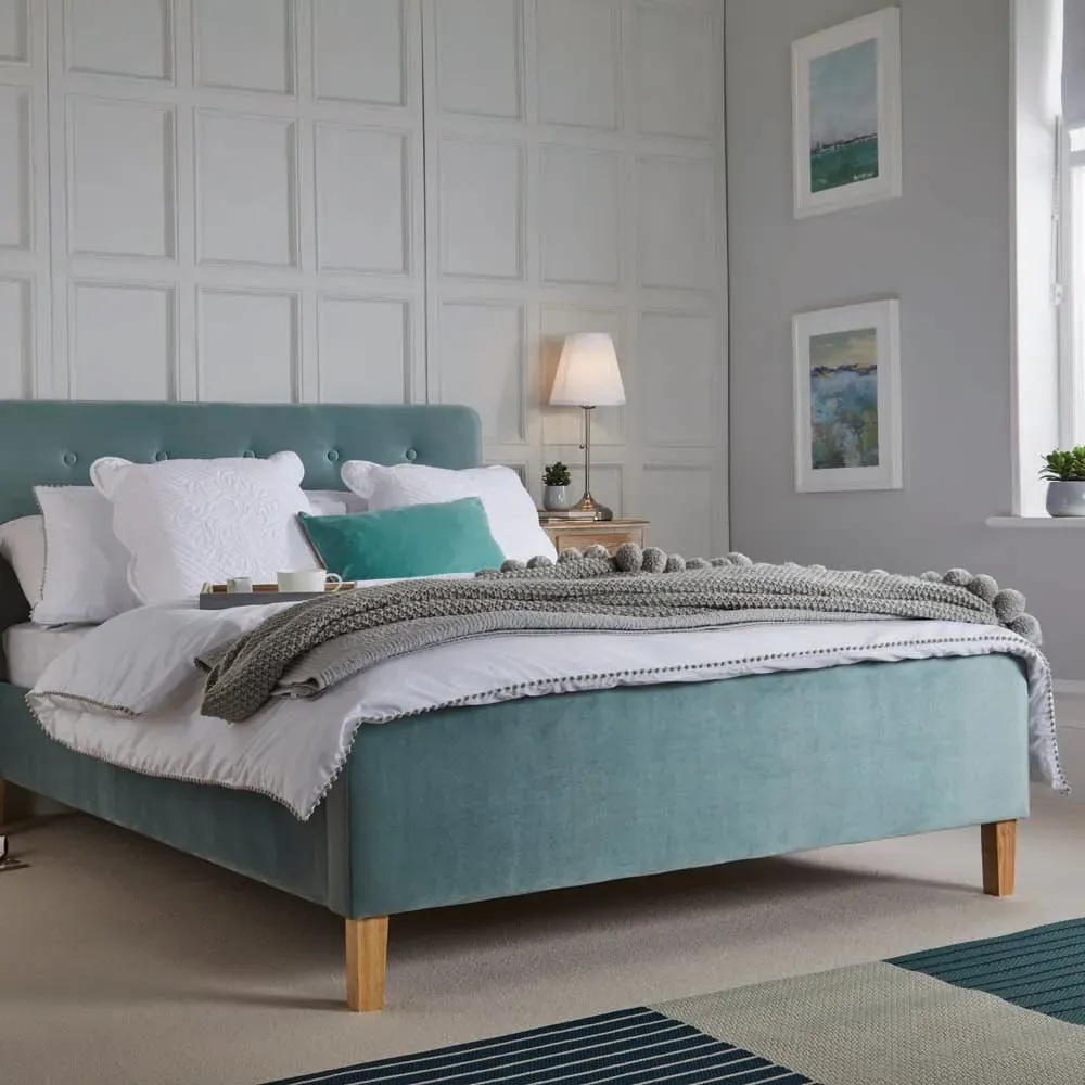 Pierre Double Bed Frame - Blue, Crushed Velvet