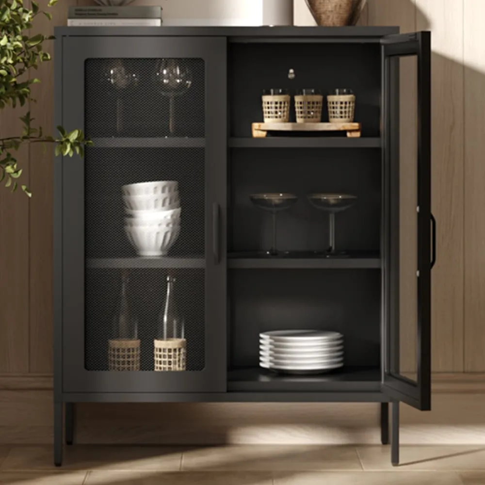 Reuben 2 Door Display Cabinet with Mesh Panels - Black