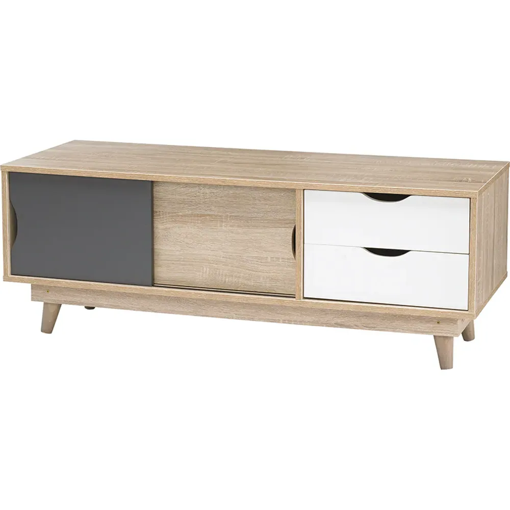 Scandi 2 Door 2 Drawer TV Unit - Grey, Oak