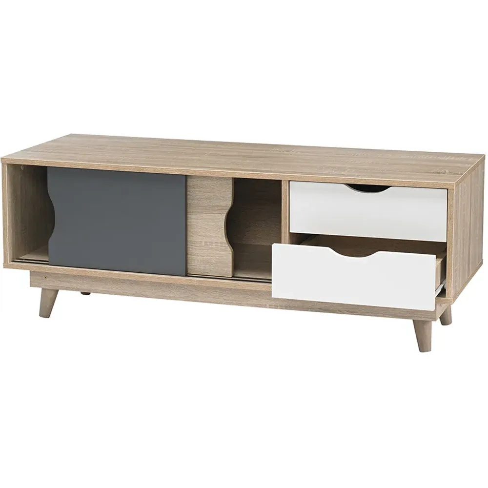 Scandi 2 Door 2 Drawer TV Unit - Grey, Oak
