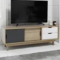 Scandi 2 Door 2 Drawer TV Unit - Grey, Oak