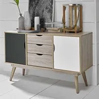 Scandi 2 Door 3 Drawer Large Sideboard - Grey, Oak Effect