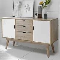 Scandi 2 Door 3 Drawer Large Sideboard - White, Oak Effect