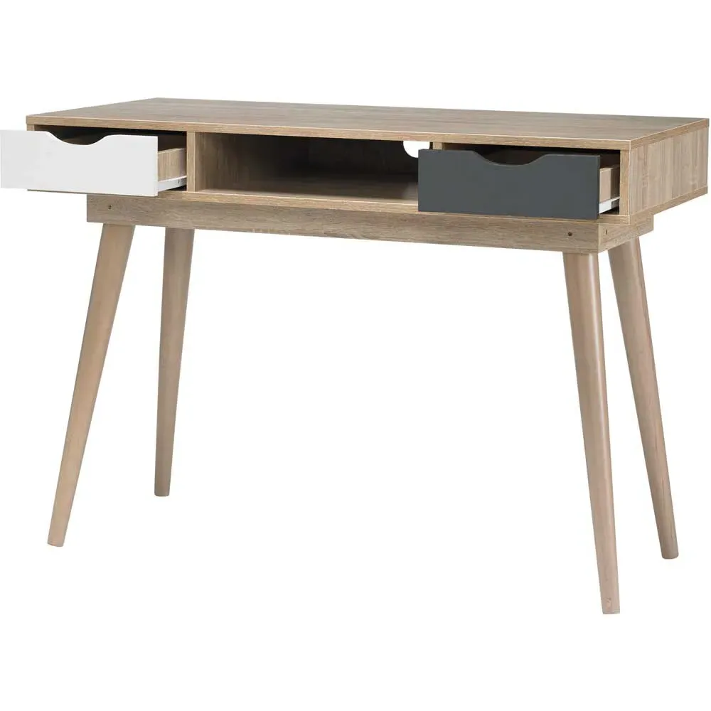 Scandi 2 Drawer Desk with Storage - Oak
