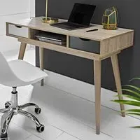 Scandi 2 Drawer Desk with Storage - Oak