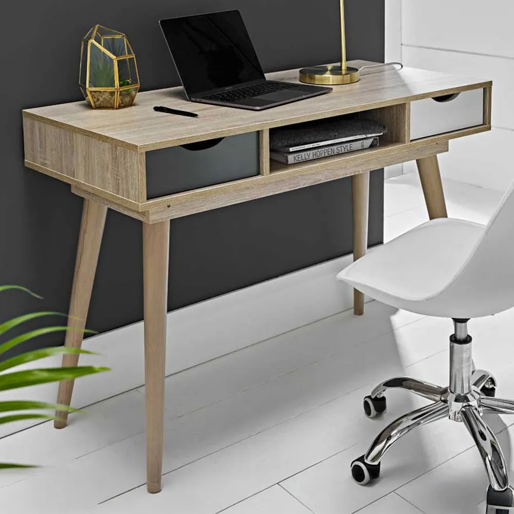 Scandi 2 Drawer Desk with Storage - Oak image