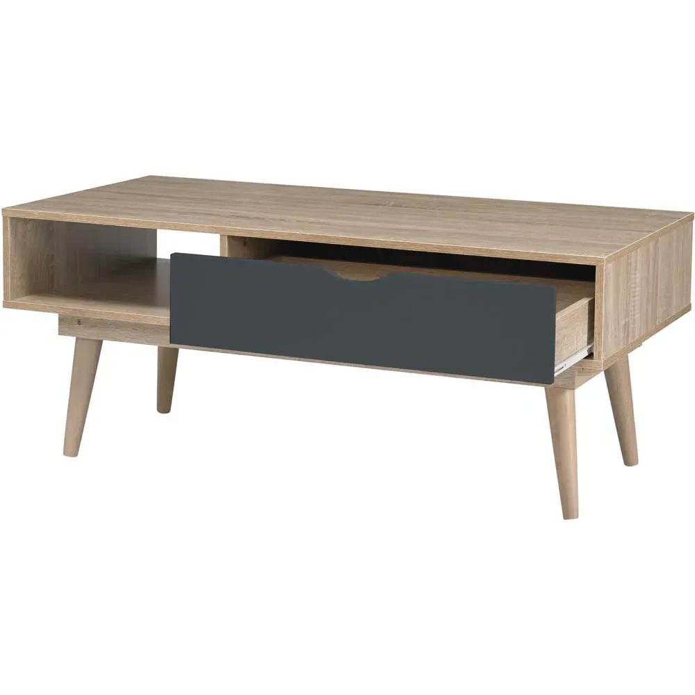 Scandi Single Drawer Coffee Table - Grey, Oak