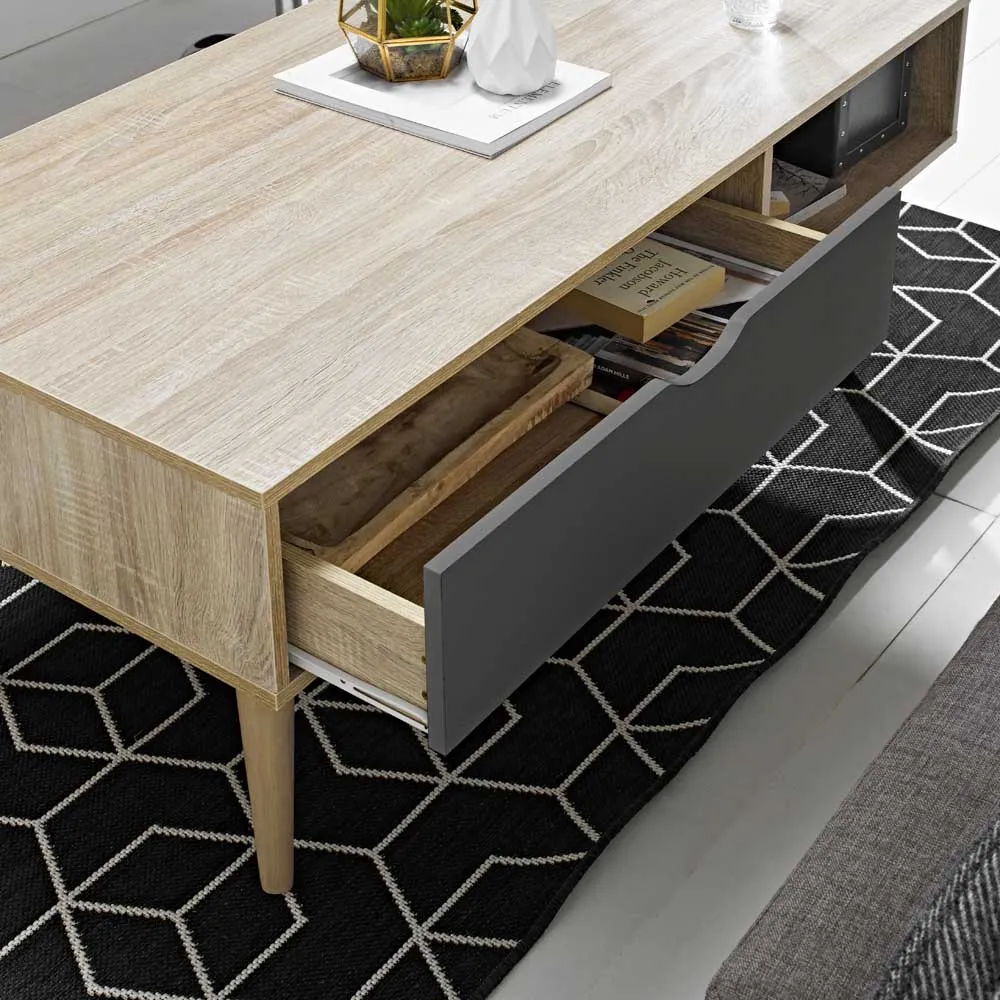 Scandi Single Drawer Coffee Table - Grey, Oak