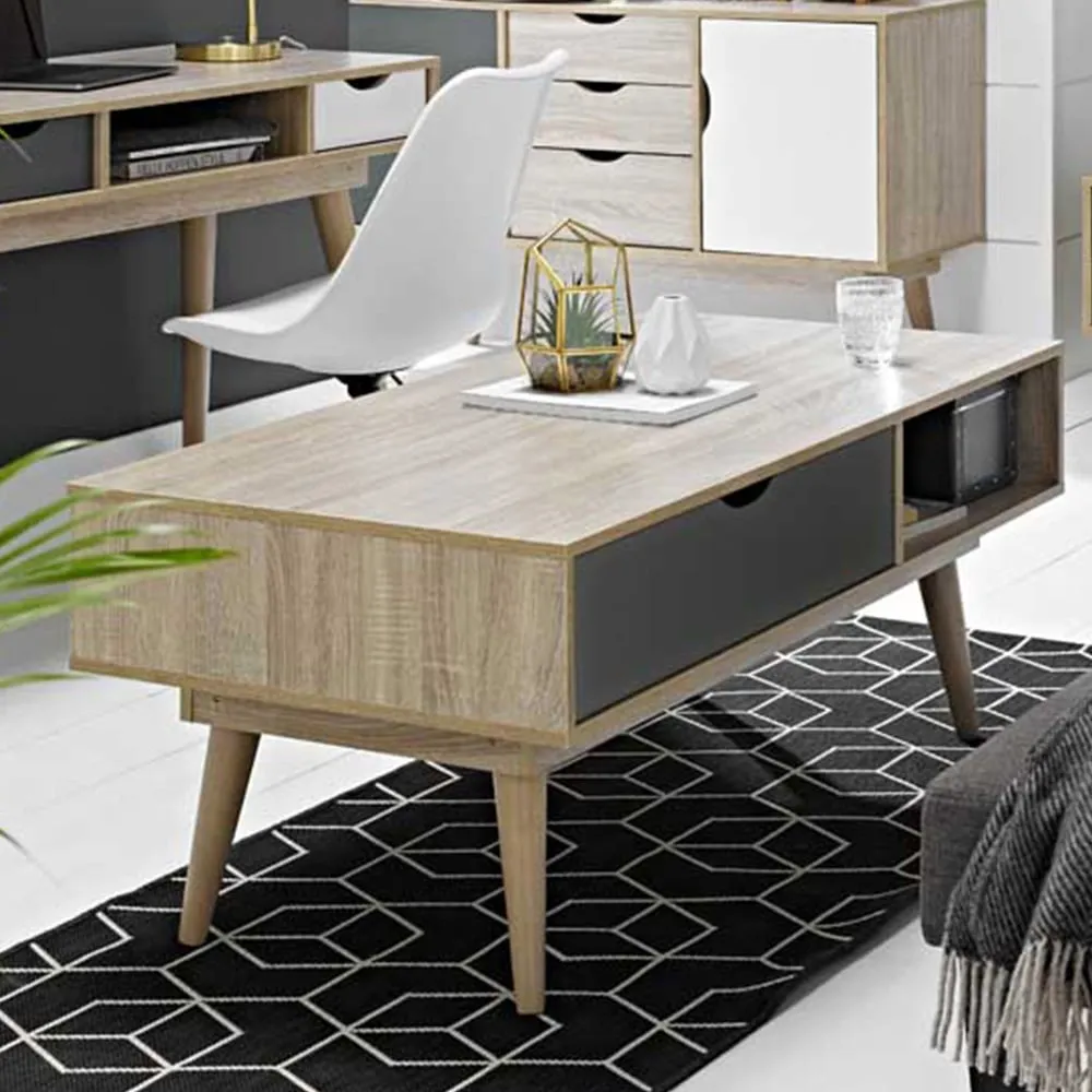 Scandi Single Drawer Coffee Table - Grey, Oak image