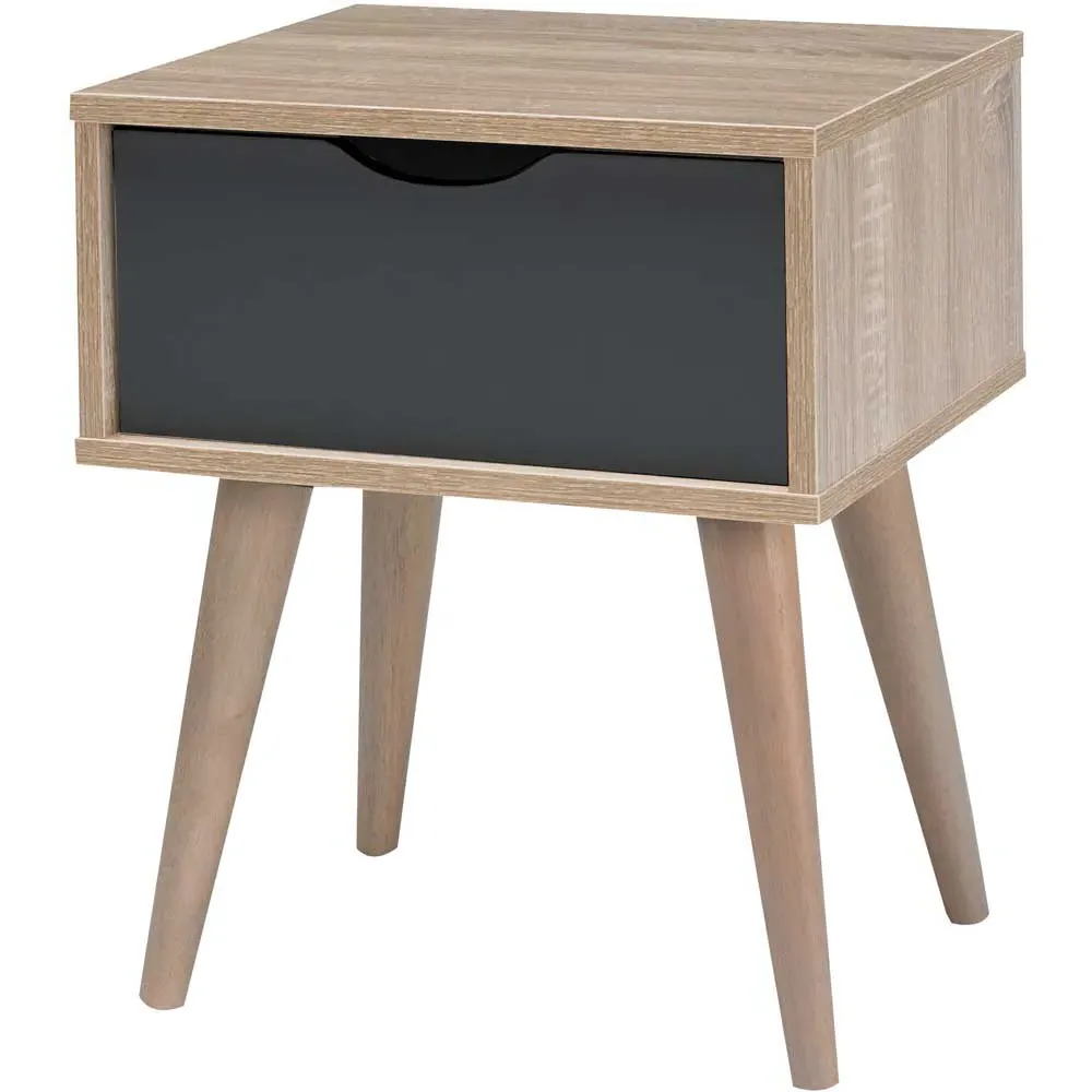 Scandi Single Drawer Side Table - Grey, Oak Effect