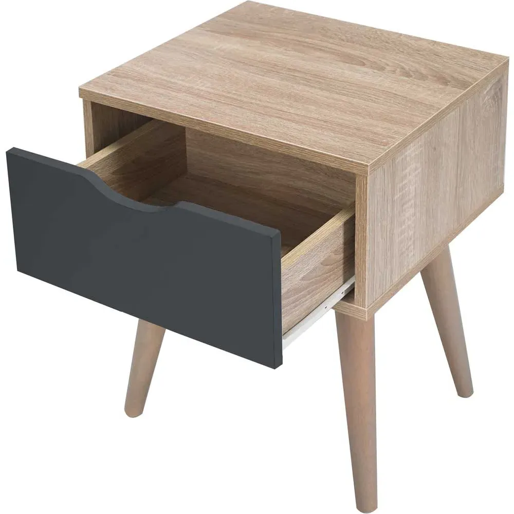Scandi Single Drawer Side Table - Grey, Oak Effect