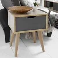 Scandi Single Drawer Side Table - Grey, Oak Effect