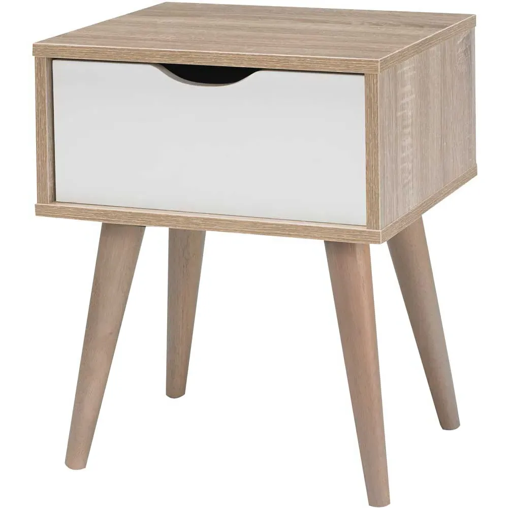 Scandi Single Drawer Side Table - White, Oak Effect