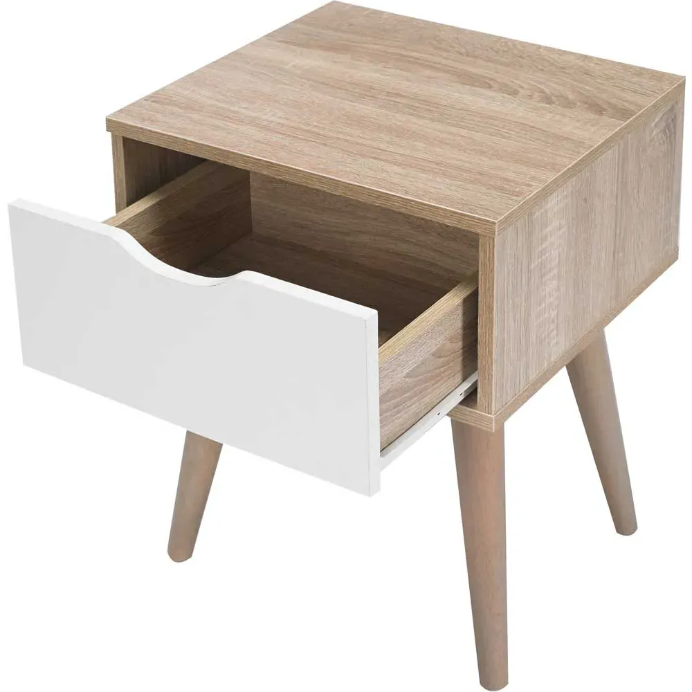 Scandi Single Drawer Side Table - White, Oak Effect