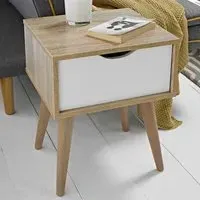 Scandi Single Drawer Side Table - White, Oak Effect