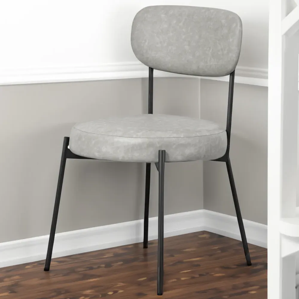 Smith Set of 2 Dining Chairs - Grey, PU Fabric