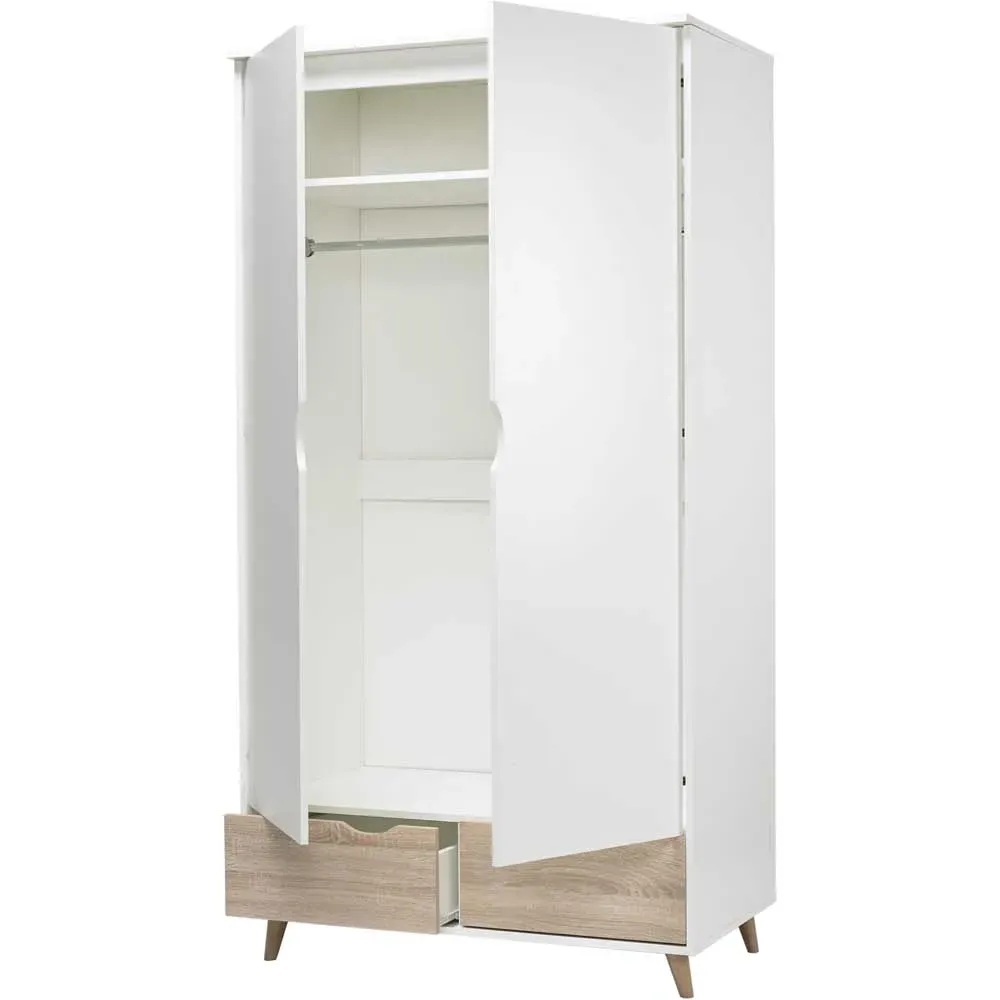 Stockholm 2 Door 2 Drawer Wardrobe - White, Oak