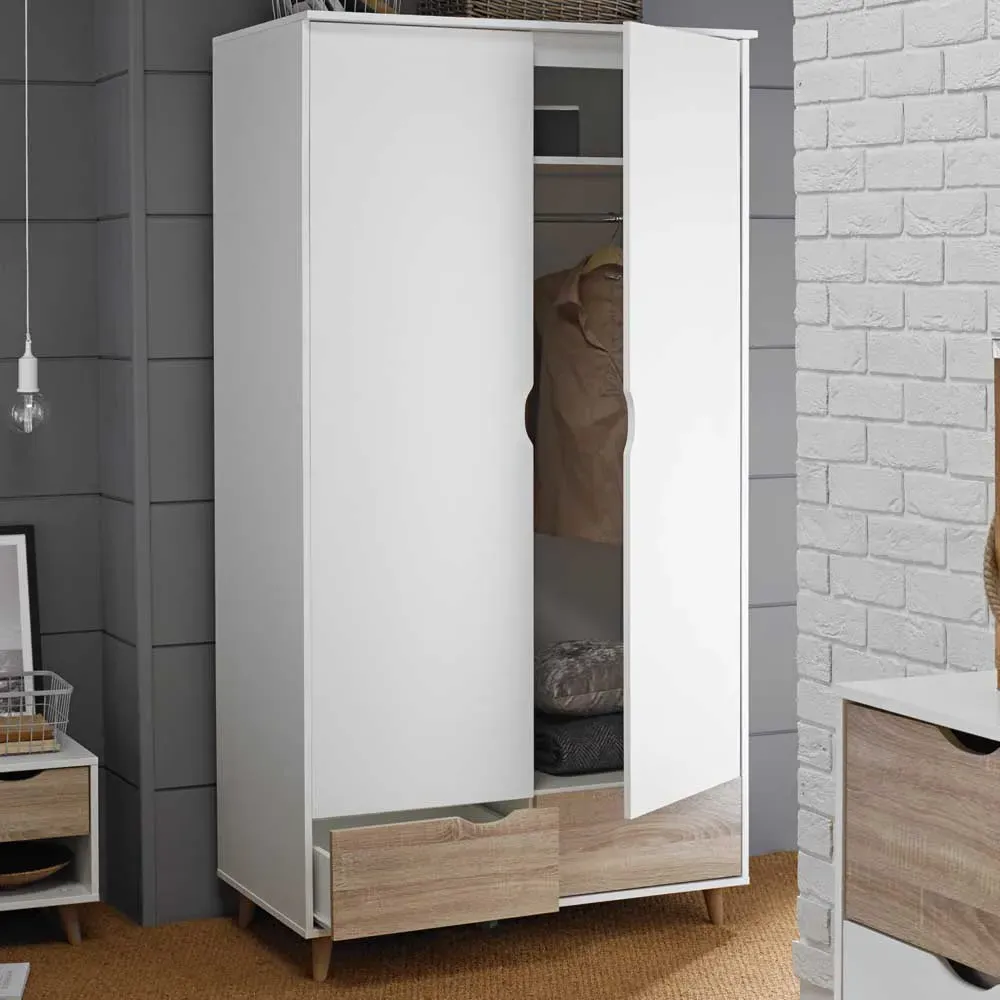 Stockholm 2 Door 2 Drawer Wardrobe - White, Oak