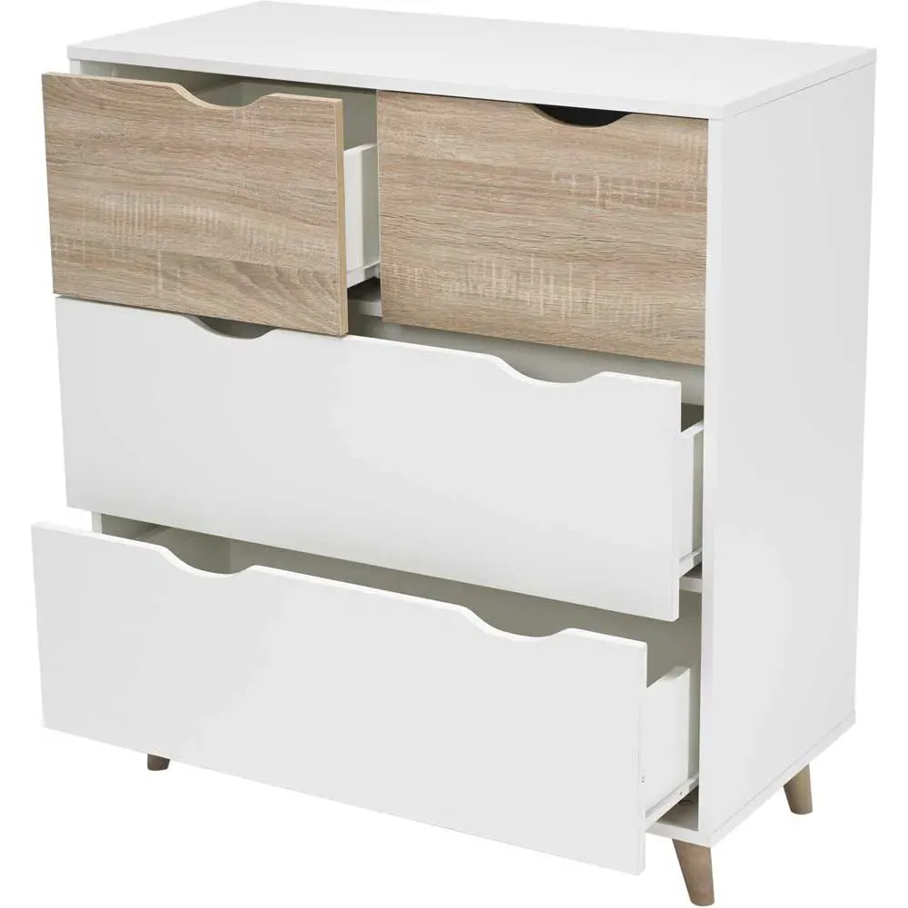 Stockholm 4 Drawer Chest of Drawers - White, Oak