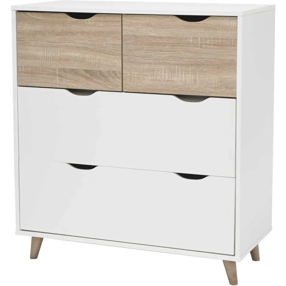 Stockholm 4 Drawer Chest of Drawers - White, Oak