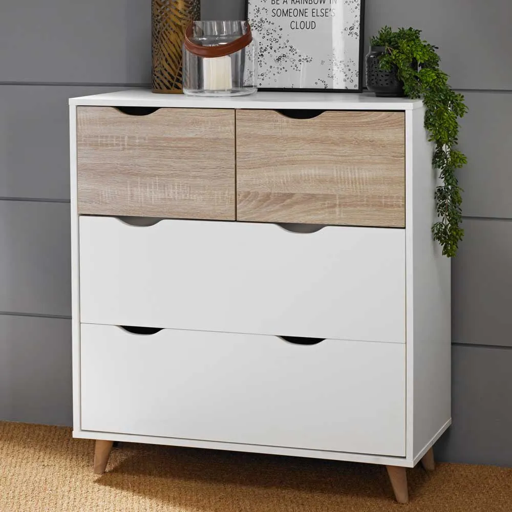 Stockholm 4 Drawer Chest of Drawers - White, Oak