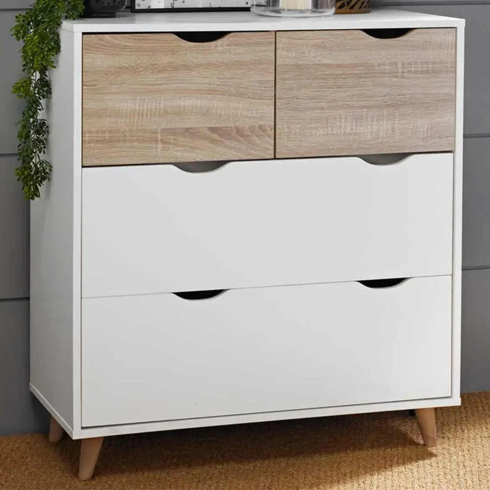 Stockholm 4 Drawer Chest of Drawers - White, Oak