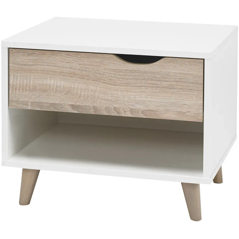 Stockholm Single Drawer Bedside Cabinet - White, Oak