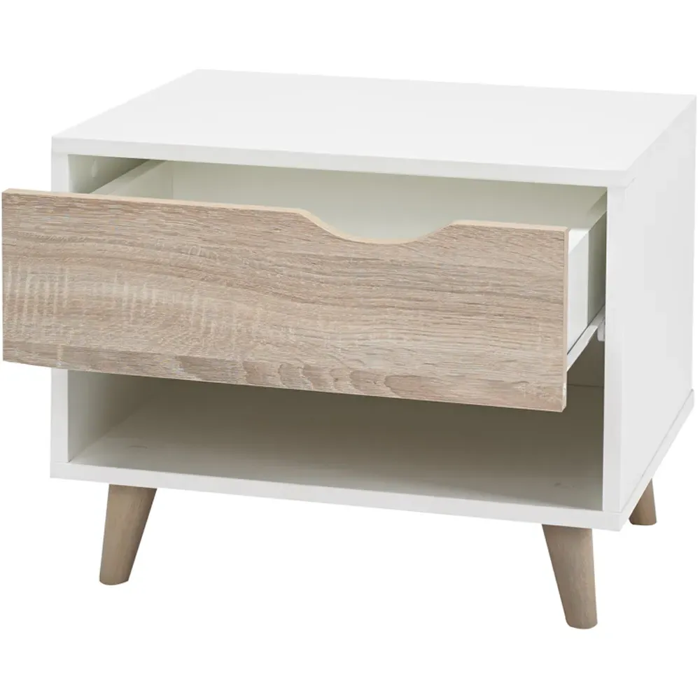 Stockholm Single Drawer Bedside Cabinet - White, Oak