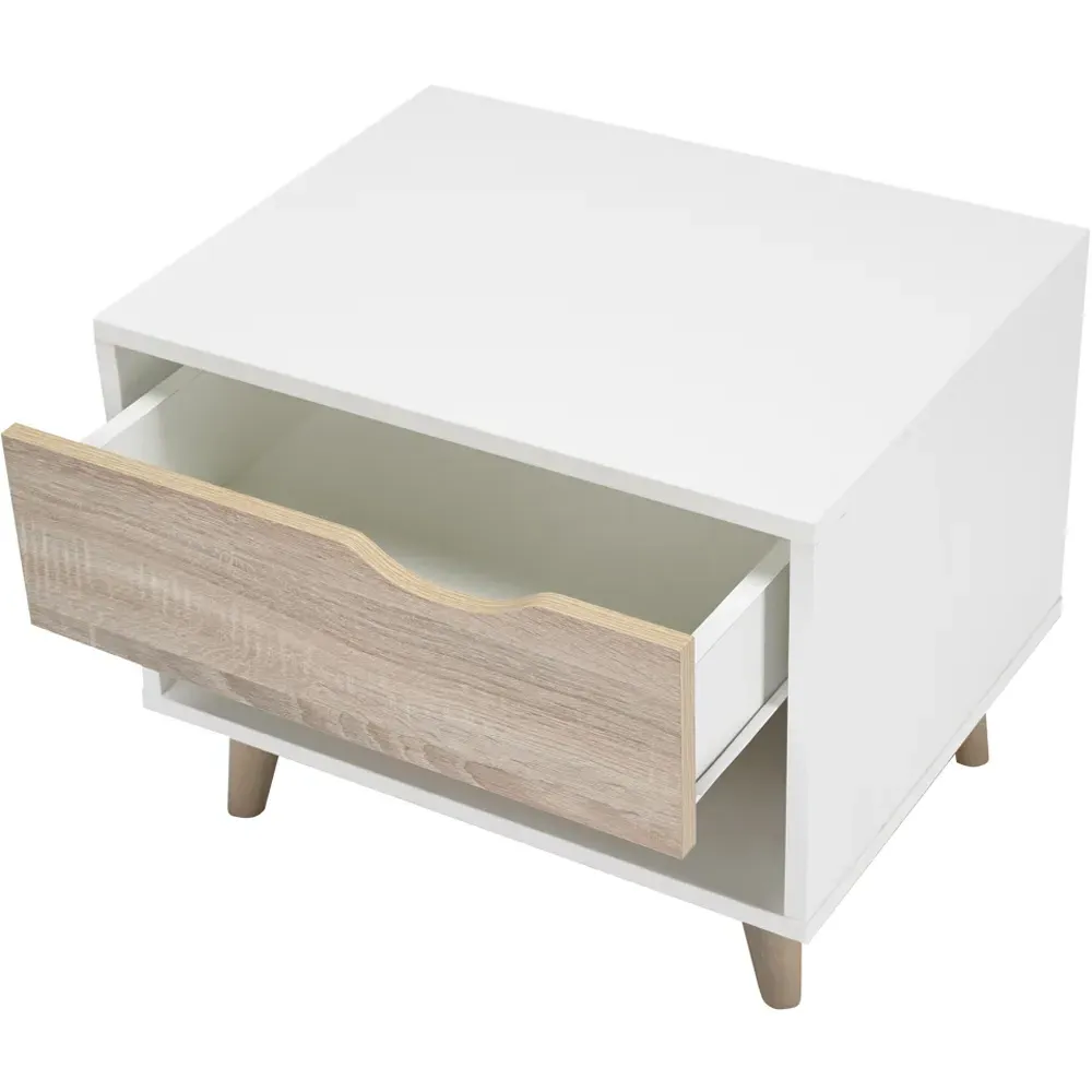 Stockholm Single Drawer Bedside Cabinet - White, Oak