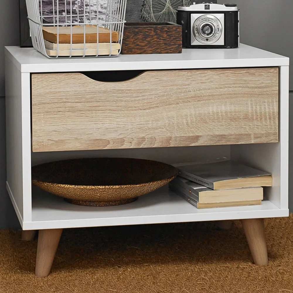 Stockholm Single Drawer Bedside Cabinet - White, Oak image