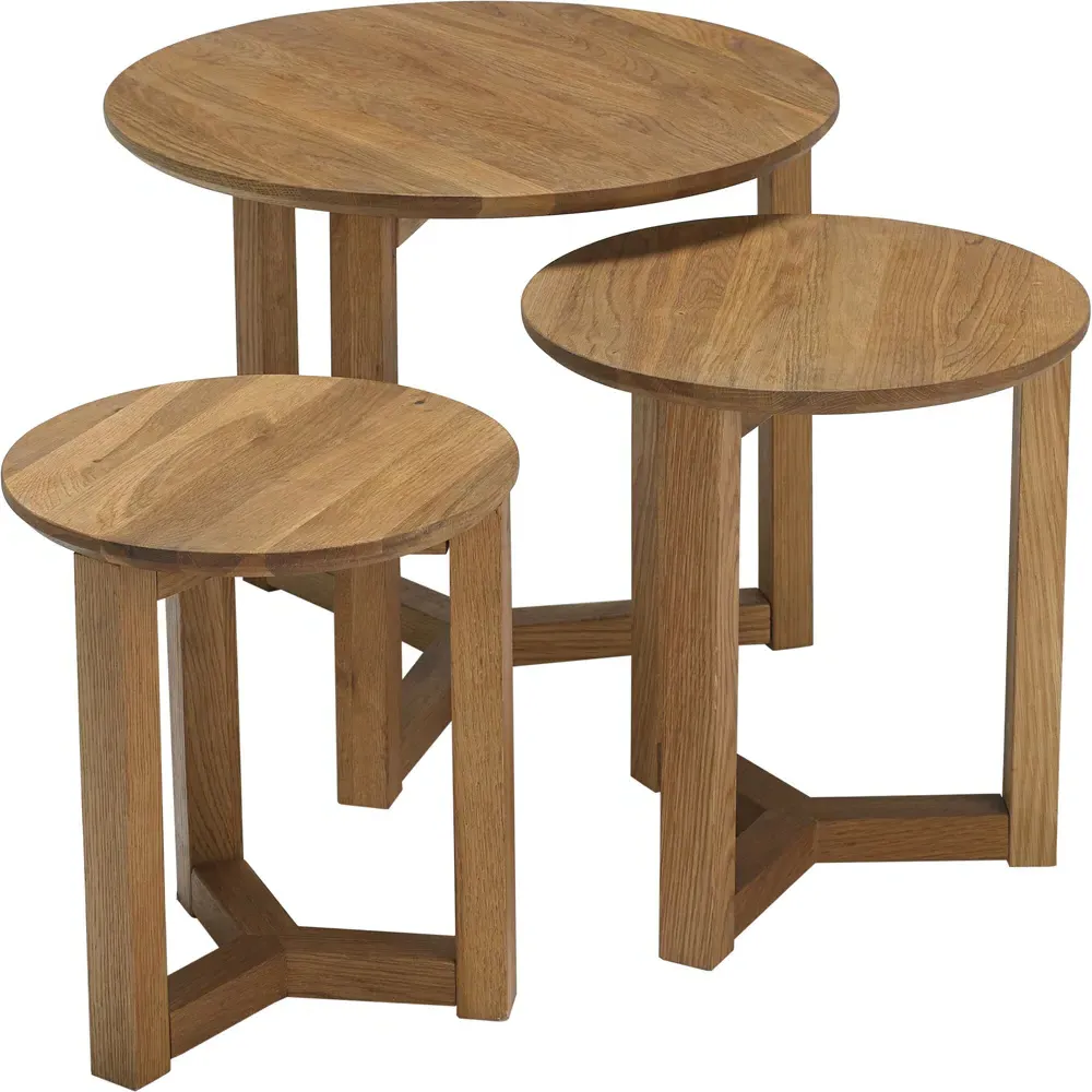 Stow Solid Oak Nest of Tables Set of 3 - Brown