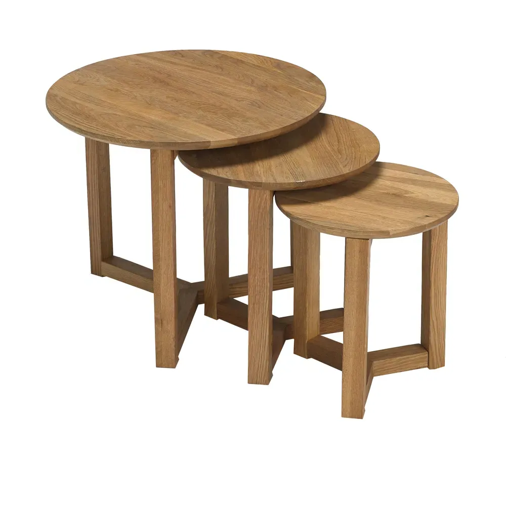 Stow Solid Oak Nest of Tables Set of 3 - Brown