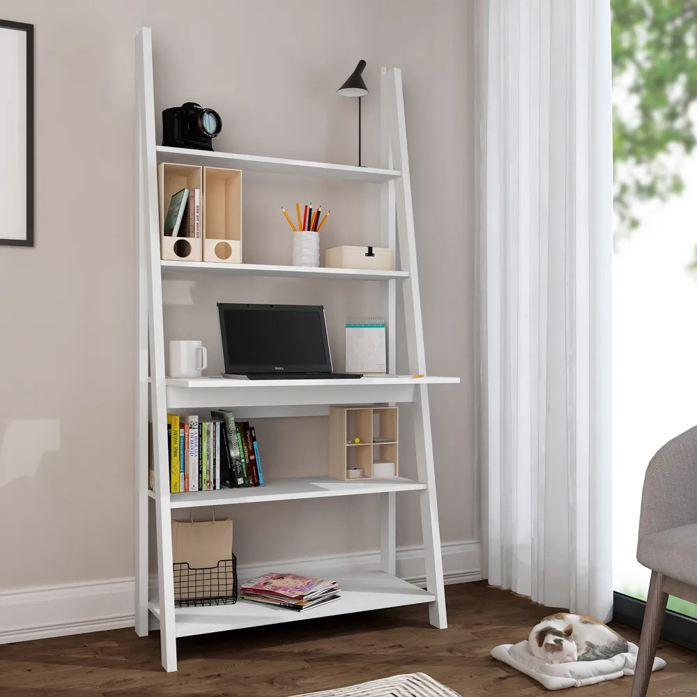 Tiva 5 Shelf Ladder Desk - White
