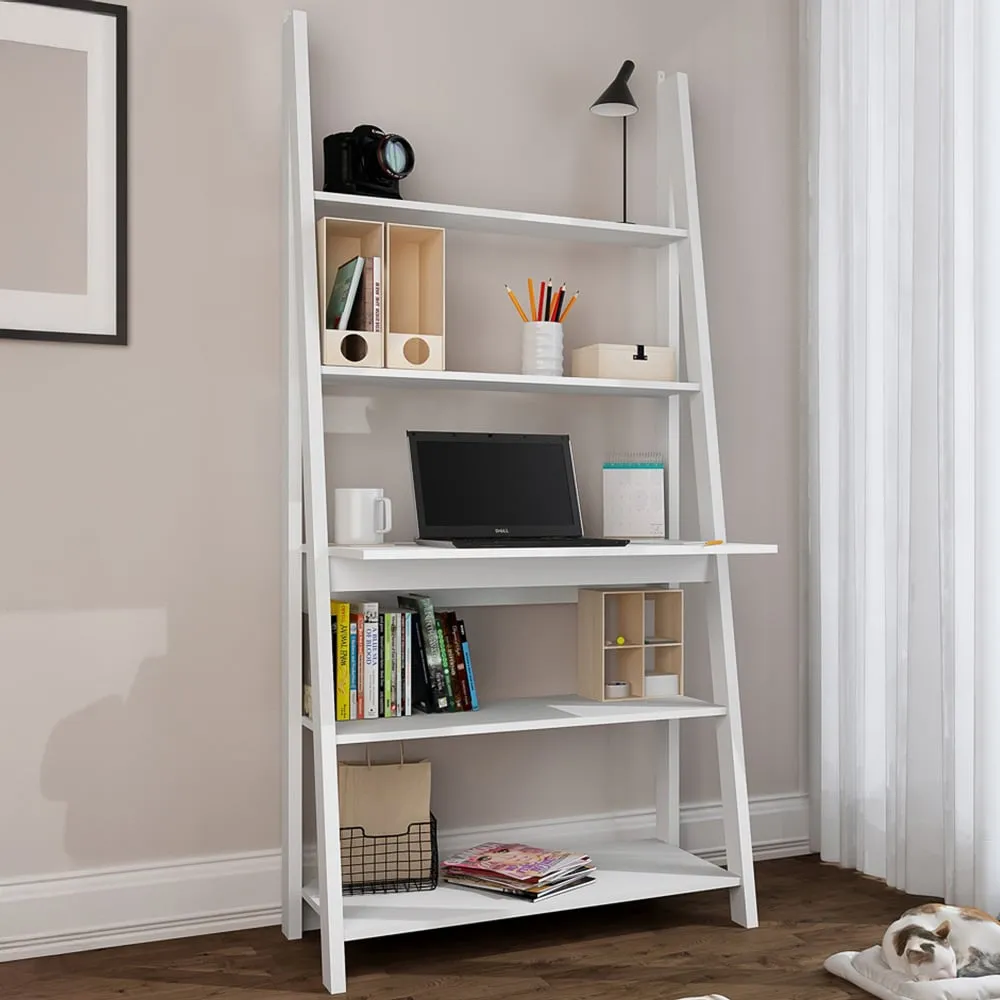 Tiva 5 Shelf Ladder Desk - White