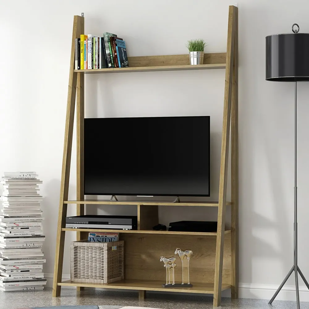 Tiva 5 Shelf Ladder TV Unit - Brown, Oak image