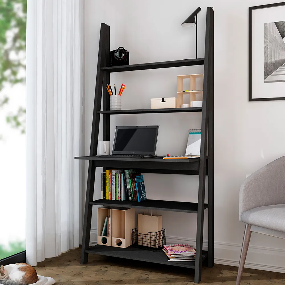 Tiva 5 Tier Ladder Desk with Storage - Black image